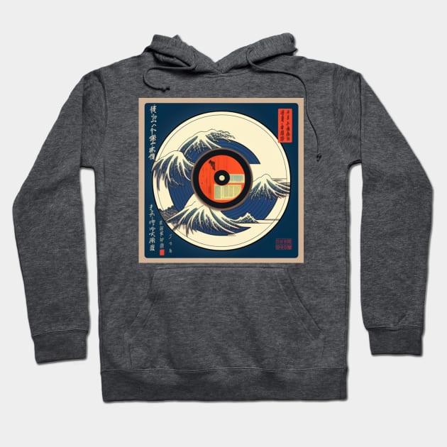 Vintage Japanese Blue Vinyl Record Postcard Hoodie by musicgeniusart